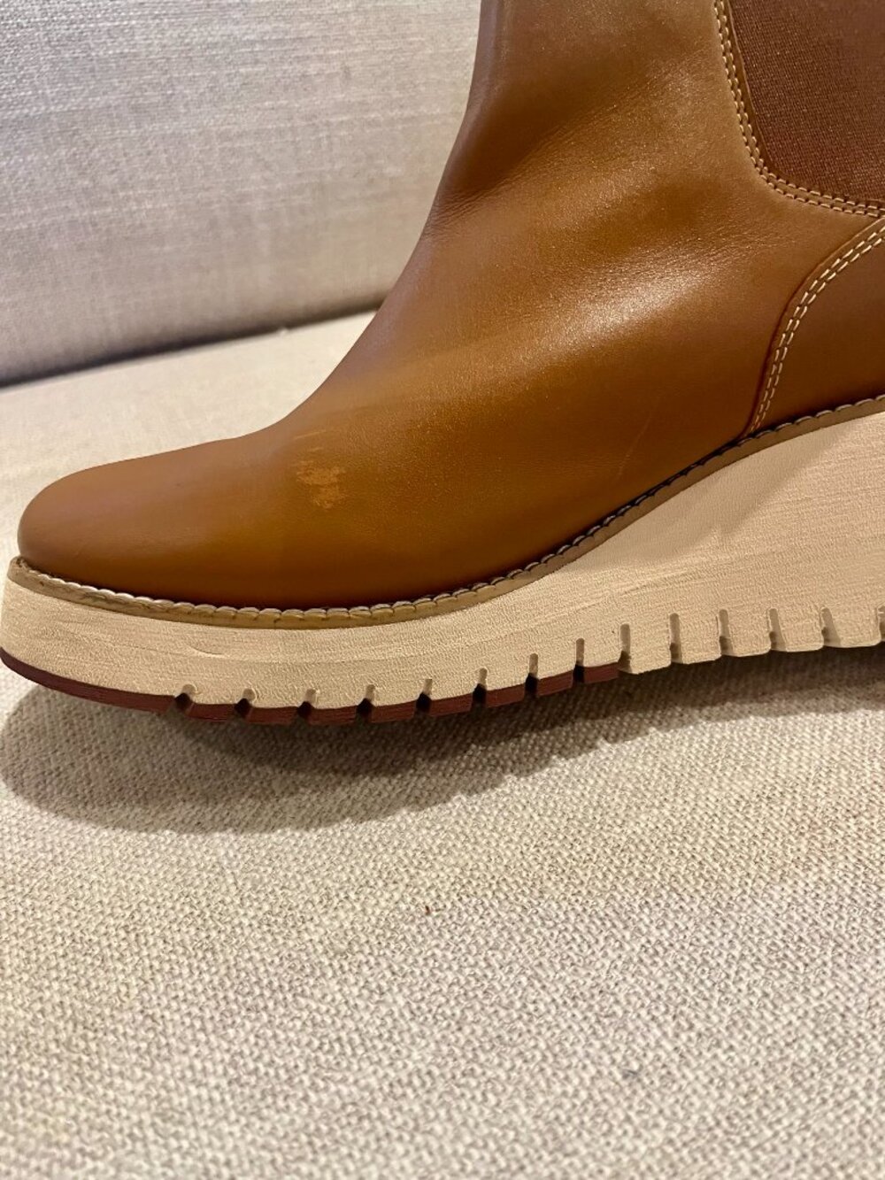 Cole Haan ZeroGrand City Wedge Chelsea Boot Tan Leather Ankle Bootie - Picture 4 of 14